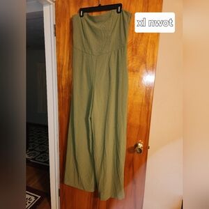 olive green wide leg jumpsuit